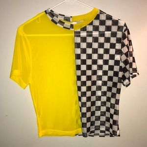 Yellow and black & white checkered top, from shein size XL.